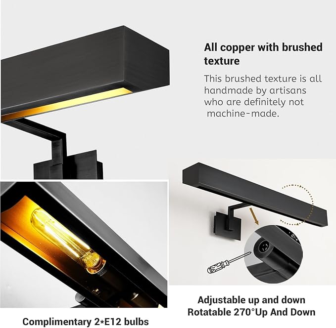 18" Picture Light Black Picture Light Hardwired, 2-Light Bronze Art Lights - Image 4