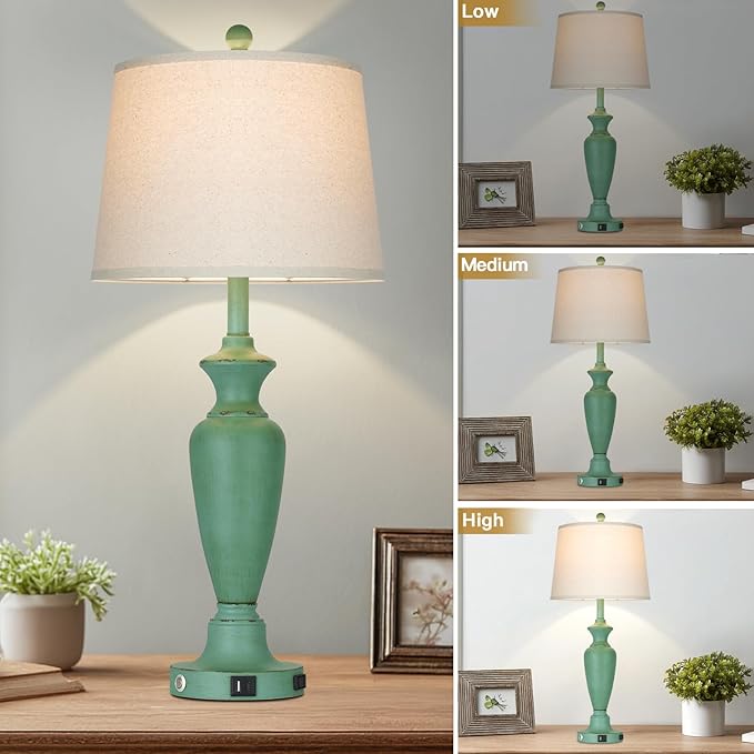 30" Tall Metal Table Lamps Set of 2, Touch Control Bedside Lamps - Image 3