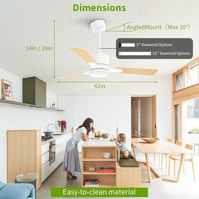 Ceiling Fans with Lights, 42 Inch Low Profile Ceiling Fan with Light and Remote - Image 5