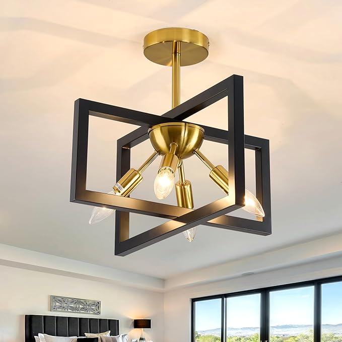 ZGLAOJT 4-Lights Ceiling Light Fixture Modern Black and Gold Semi Flush Mount by ZGLAOJT