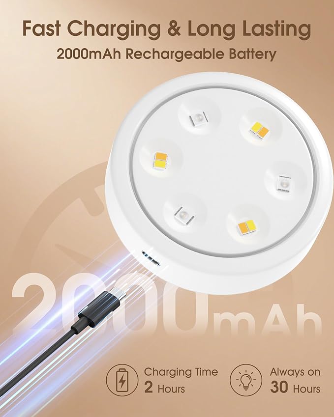 HOLKPOILOT Puck Lights with Remote, 2000mAh Battery Operated Rechargeable Under - Image 4