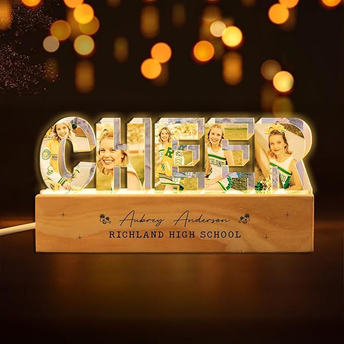Personalized Cheerleader Photo Collage Night Light – Custom Cheerleader Gift by Thunala