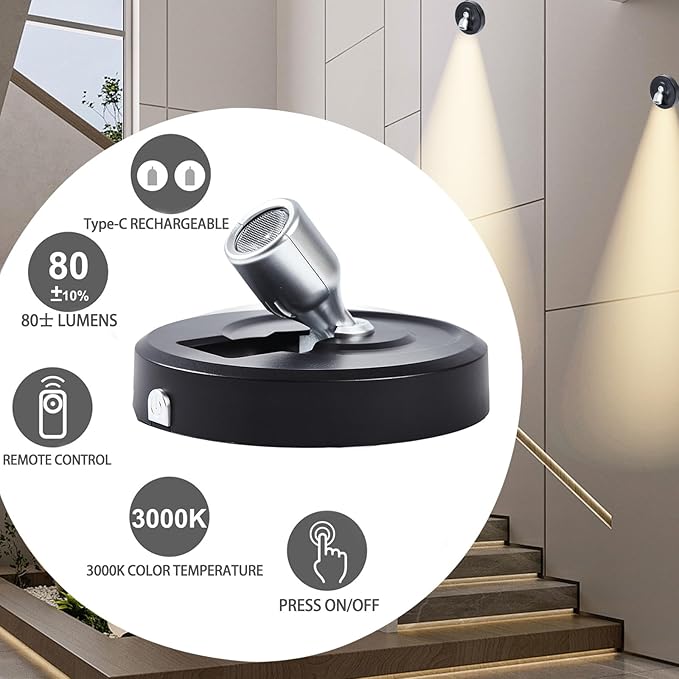 Wireless LED Rechargeable Spotlight, Picture Light, Uplighting Indoor, Puck - Image 4