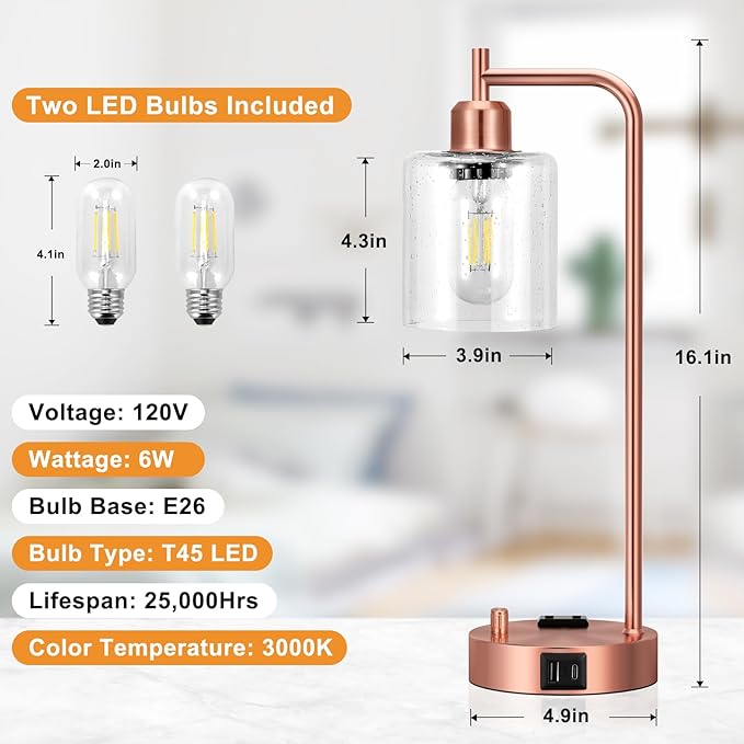 Innqoo Industrial Table Lamps for Bedrooms Set of 2 - Image 6