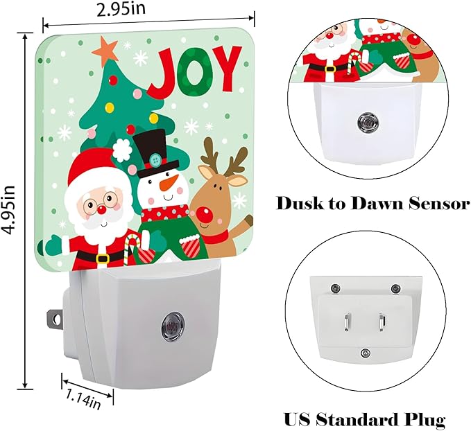 Santa Claus Snowman and Reindeer Night Light, Plug Into Wall - Image 2