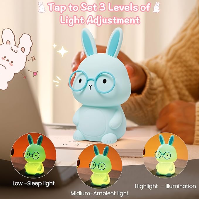 Bunny Night Light, Rabbit Lamp for Kids, Rechargeable LED Nightlight for Easter - Image 3