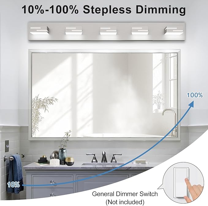 LED Modern Bathroom Vanity Light Fixtures, 5-Light 34-inch Dimmable Brushed - Image 4