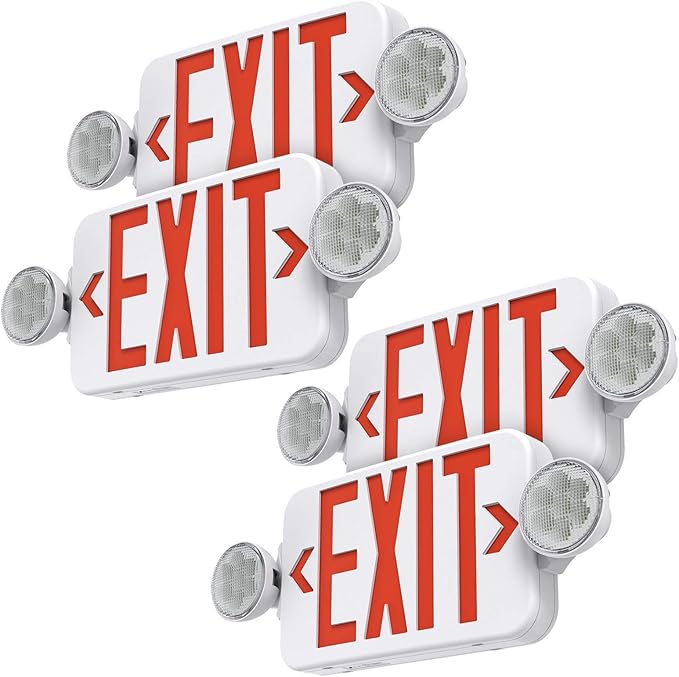 Red Led Exit Sign Emergency Light Combo Adjustable Two Head, Double Sided and by SASELUX