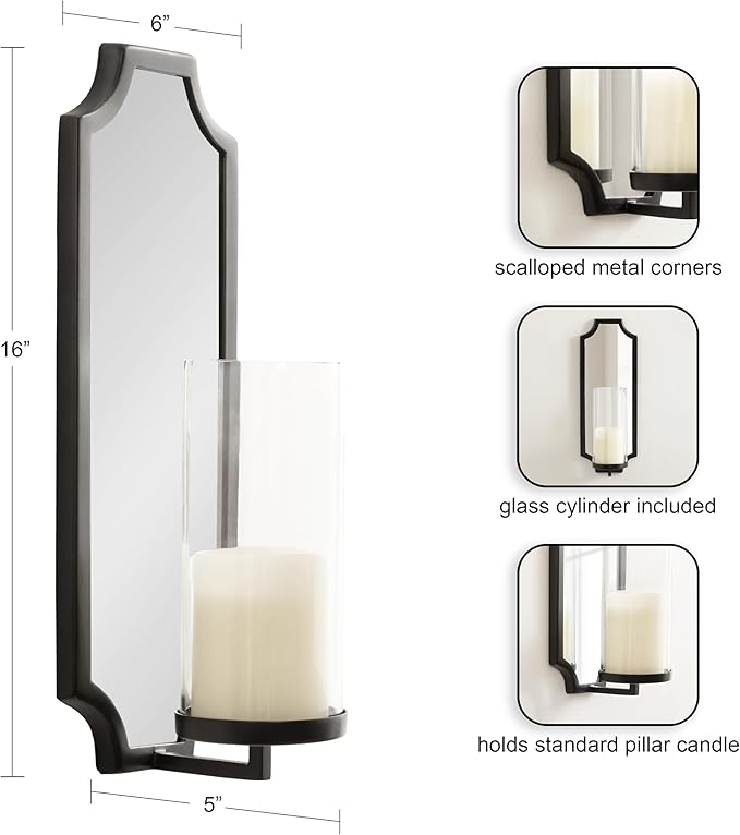 Kate and Laurel Ciel Glam Mirrored Wall Sconce, Modern Scalloped Candle Holder - Image 2