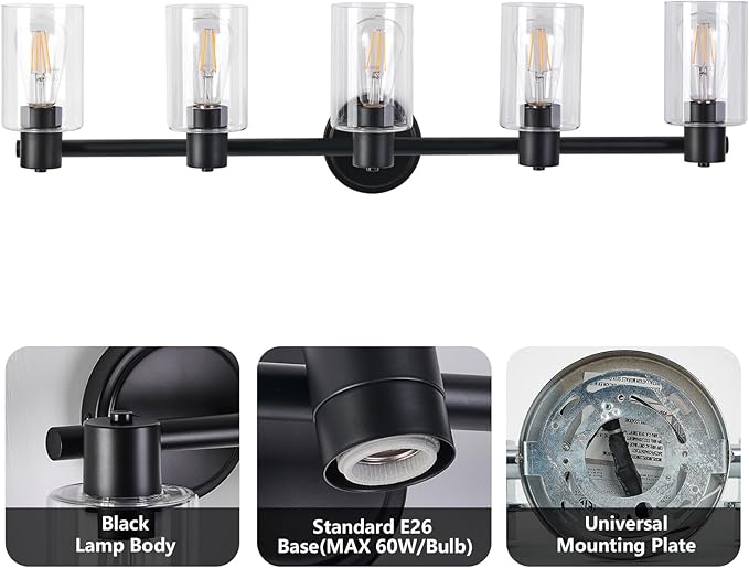 5 Light Bathroom Wall Light Fixtures Black Bathroom Wall Sconce - Image 4
