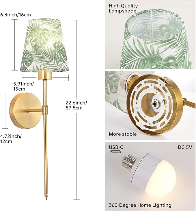 Battery Operated Wall Sconces Set of 2, Flower Pattern Shade 5000 mAh - Image 8