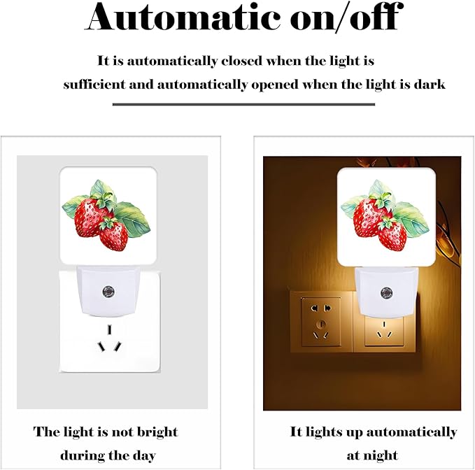 Watercolor Cute Strawberry Night Light, Plug Into Wall - Image 3