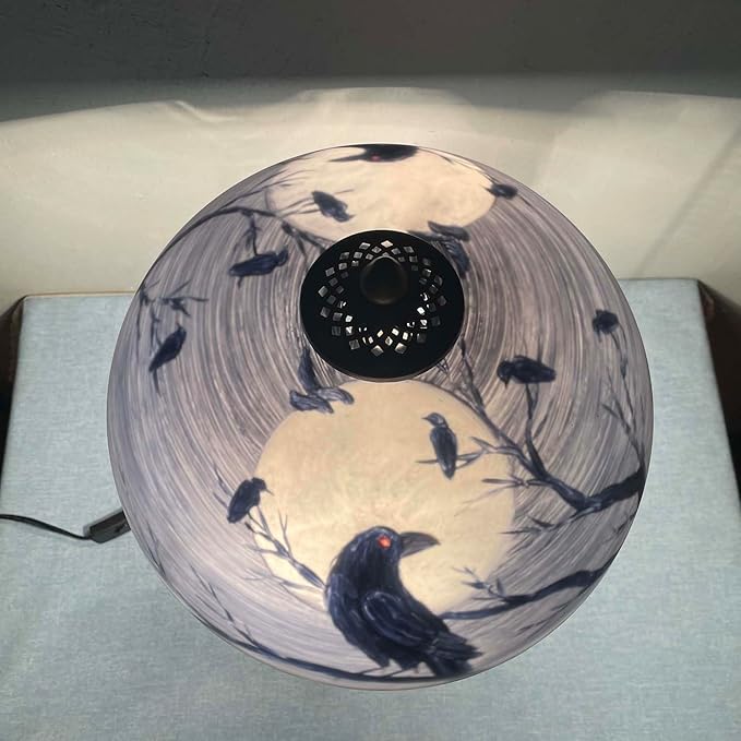 Bieye L10945 Ravens Sitting on Bare Tree Branch Against Full Moon Hand-Painted - Image 5