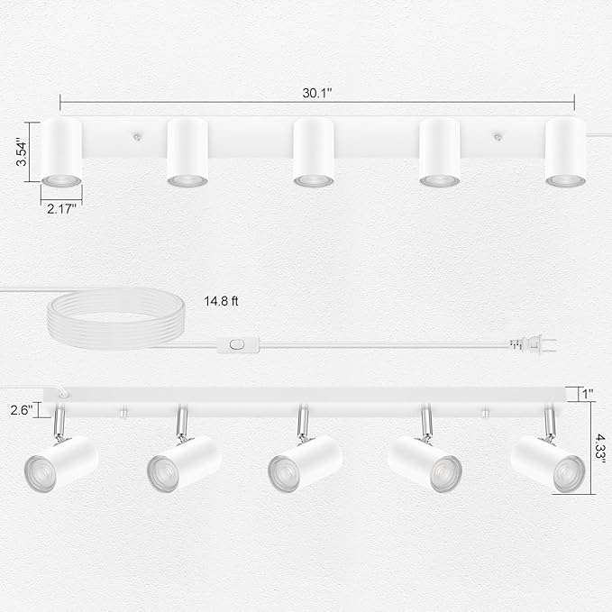 5 Light Track Lighting Kit, Industrial LED Wall Light - Image 5