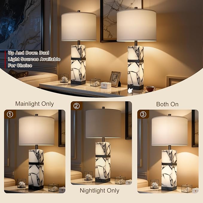 Scenekoy 27" Alabaster Table Lamps Set of 2 - Image 3