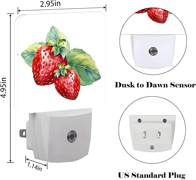 Watercolor Cute Strawberry Night Light, Plug Into Wall - Image 2