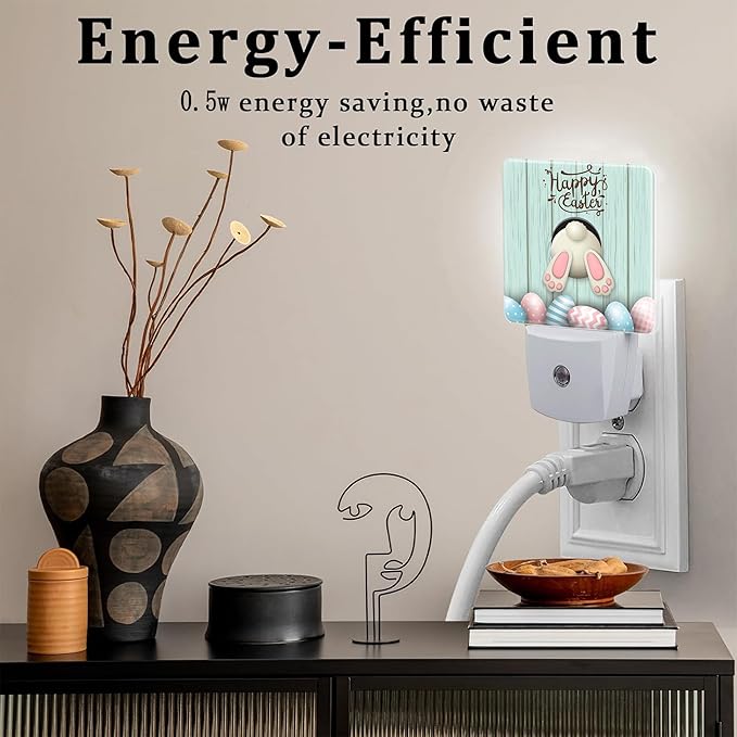 Happy Easter Night Light Plug into Wall, Easter Bunny and Colorful Eggs Dusk to - Image 4