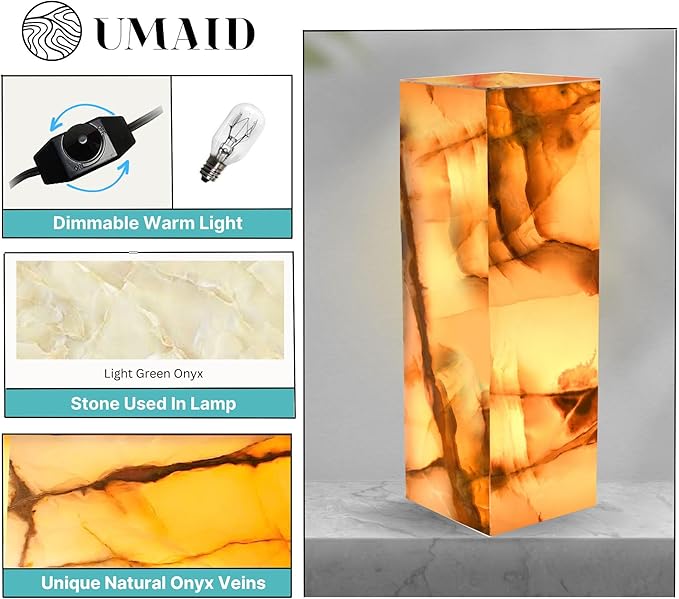 UMAID Handcrafted Onyx Marble Table Lamp, Each Lamp One-of-a-Kind - Image 4