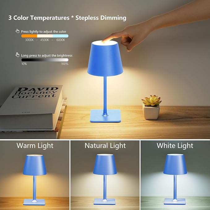 Blue Cordless Table Lamp Set of 2, Indoor/Outdoor Table Lamp - Image 5