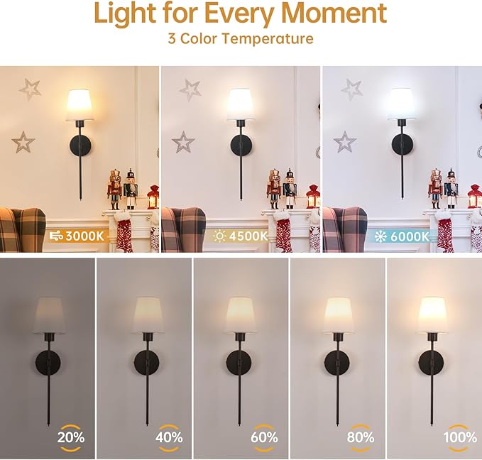 Battery Operated Wall Sconce, 120H Usage Time 22.6" Rechargeable Wall Light - Image 7