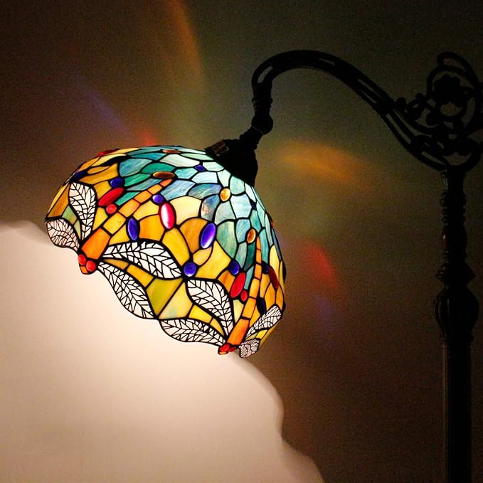 WERFACTORY Tiffany Floor Lamp Sea Blue Yellow Stained Glass Dragonfly Arch Lamp - Image 3