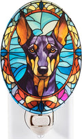Stained Glass Styled Doberman Night Light – Real Glass Plug-in Dog Night Light by Unknown