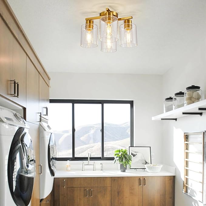 4 Light Semi Flush Mount Ceiling Light Brushed Gold Kitchen Lighting Fixtures - Image 4