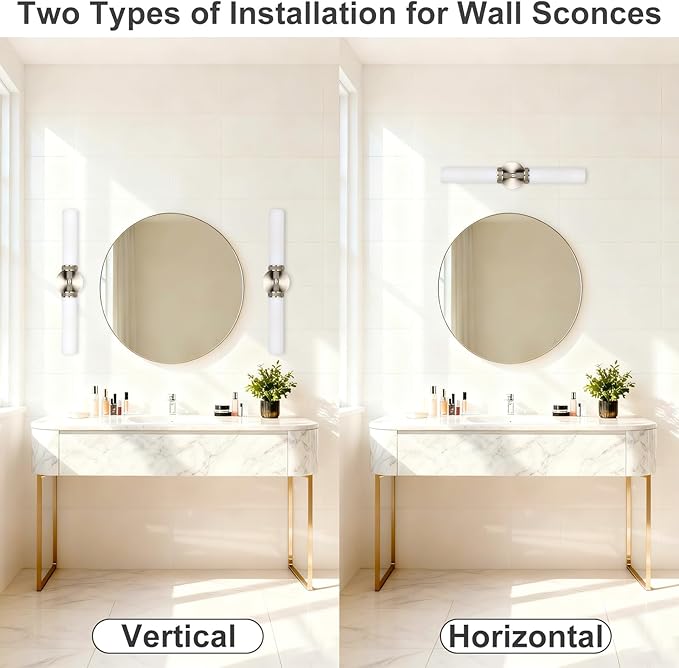 LaLuLa Brushed Nickel Vanity Lights – 2-Light Hardwired Bathroom Light Fixtures - Image 3
