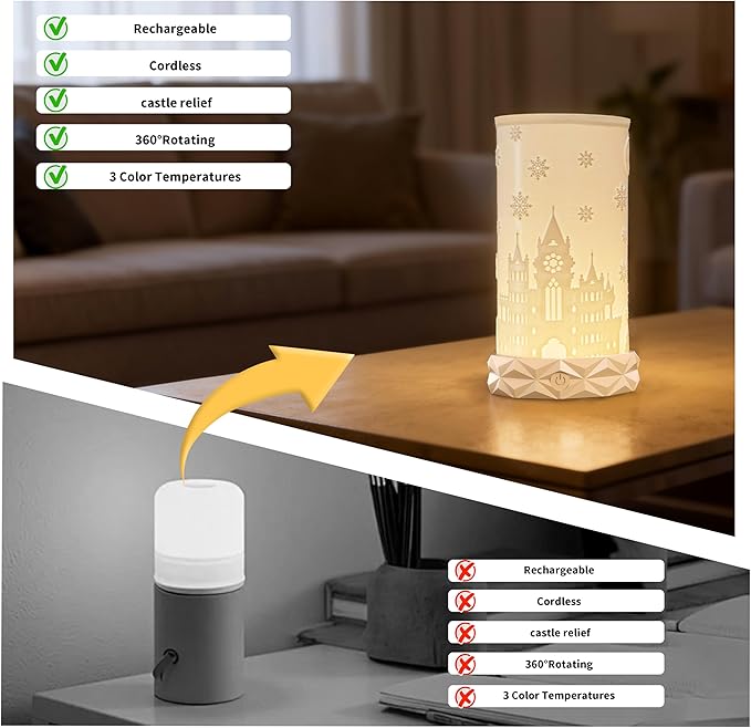 Indoor Battery Operated Table Lamp, 1500mAh Rechargeable Bedside Lamp 3 Color - Image 7