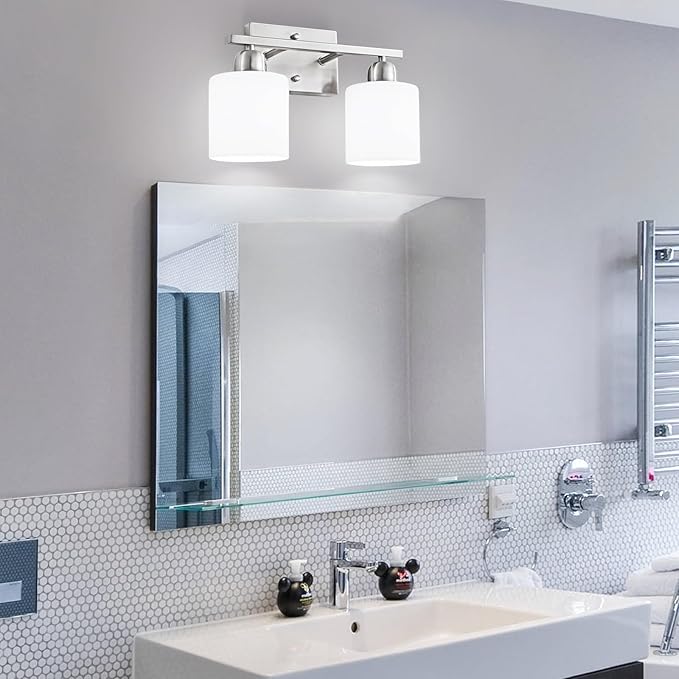 Brushed Nickel Bathroom Light, 2 Light Bathroom Vanity Light Brushed Nickel - Image 7