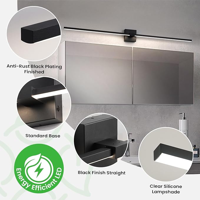 URSOLA Black Bathroom Light Fixtures, 48 inch Modern LED Vanity Lighting Over - Image 6