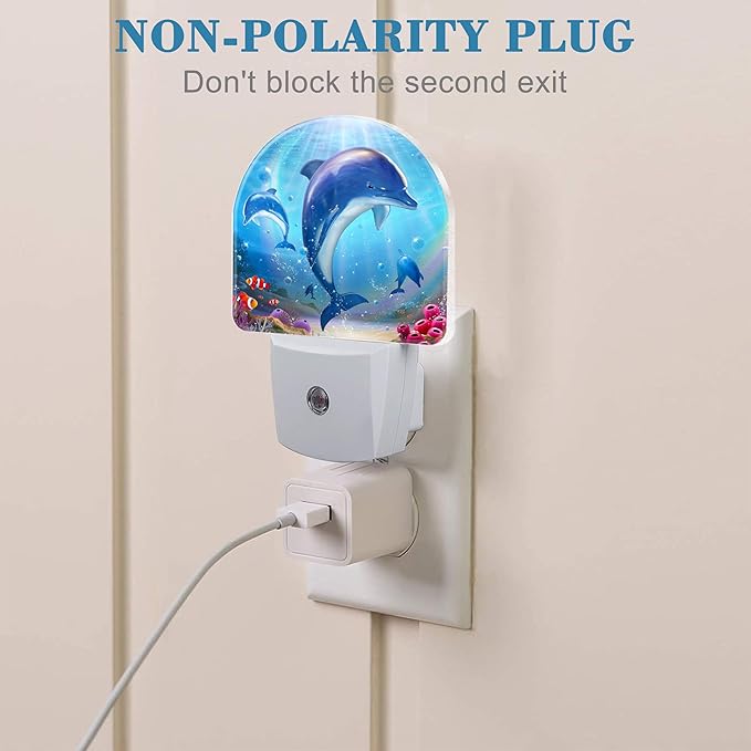 Night Light for Kids Girls Boys, Cute Dolphins in Tropical Sea LED Night Light - Image 3