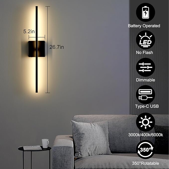 Battery Operated Wall Sconces Set of Two, Dimmable Wall Sconce - Image 2