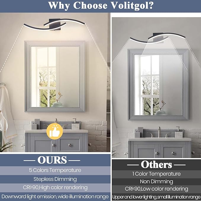 23.62 inch Vanity Light for Bathroom Lighting Fixtures Over Mirror Black - Image 7