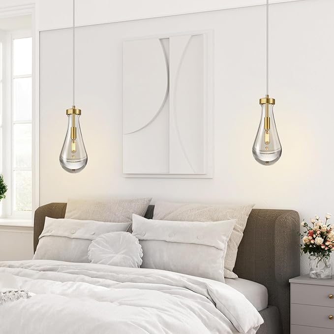 Raindrop Pendant Lights Kitchen Island Set of 3 Teardrop Gold Hanging Light - Image 5