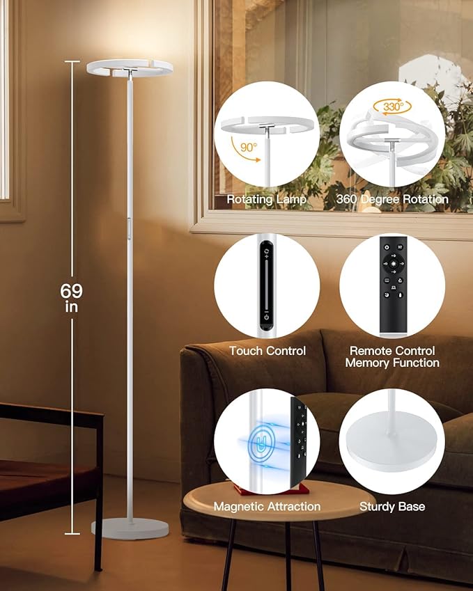 White Floor Lamp, Modern Stepless Dimmable Standing Lamp 3000-6000K, 20W LED - Image 2