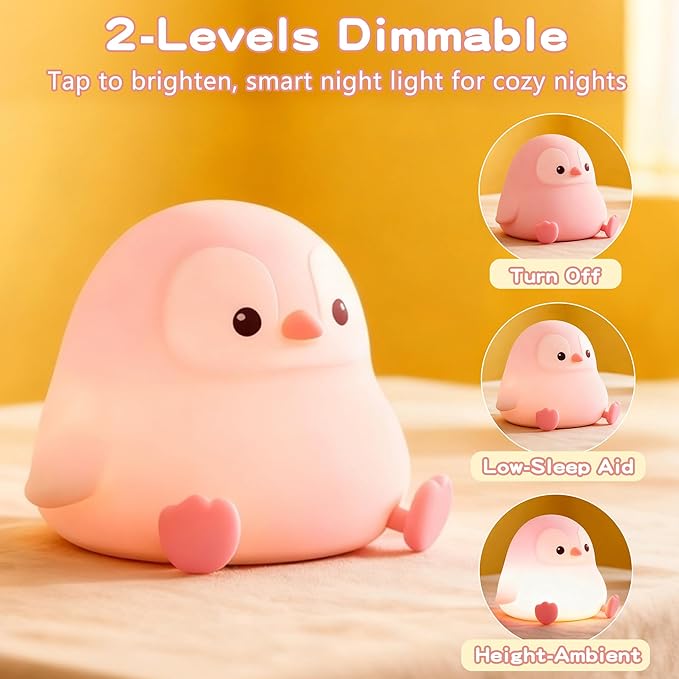 Penguin Night Light for Kids, Cute Pink Penguin Lamp, Soft Silicone Nursery - Image 2