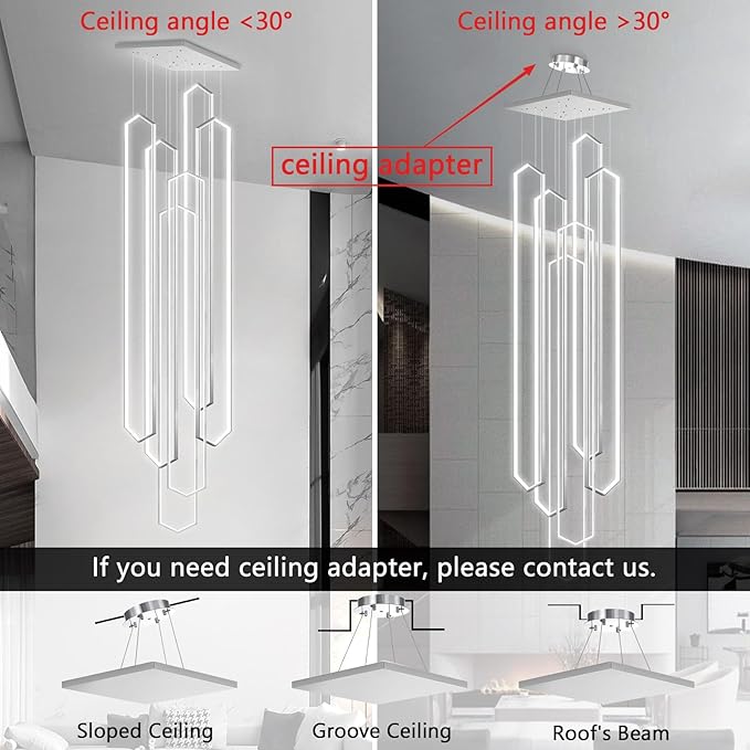 6 Rings Large Chandelier for Staircase Modern High Ceiling Chandelier LED - Image 7