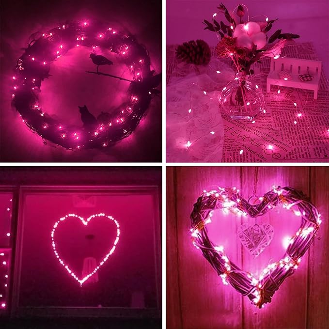 4 Pack 60 LED Pink Fairy Lights Battery Operated - Image 6