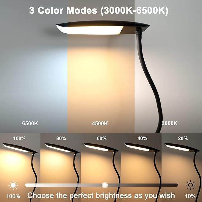 Clip on Lamp USB Reading Light 3 Color Modes 3000-6000K and 10 Brightness 8W 40 - Image 8