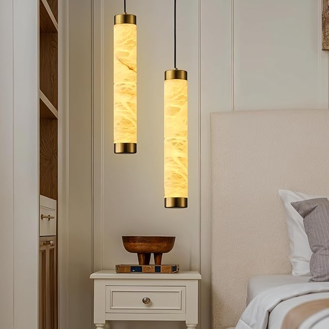 20" Alabaster Pendant Lights, Adjustable Modern Ceiling Light Fixtures - Image 9
