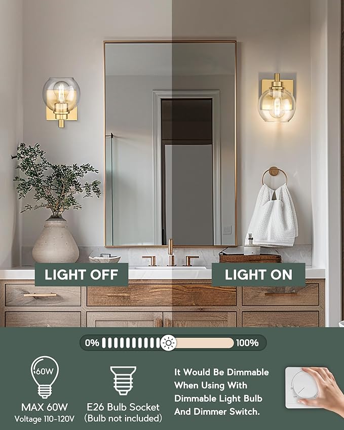 Wall Sconces Set of 2, 1-Light Brushed Gold Sconces Wall Lighting - Image 5