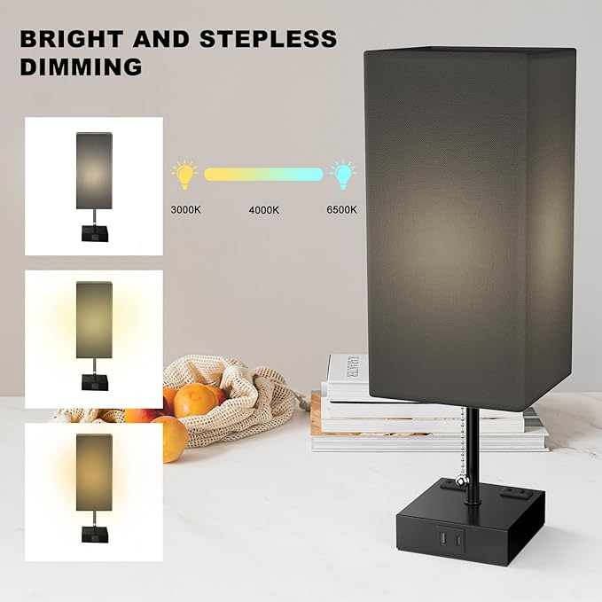 Table Lamp for Bedroom with USB, Bedside Lamp with USB C+A Charging Ports - Image 4