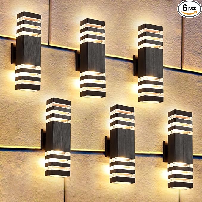 6 Pack Up and Down Wall Lights, 14W IP65 3000K 1100LM Warm White, Aluminum by ZSMAIKU
