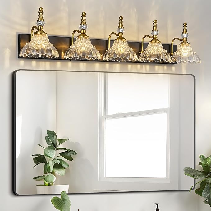 Vintage Bathroom Vanity Light, 5-Light Black Gold Vanity Lighting Fixture - Image 6