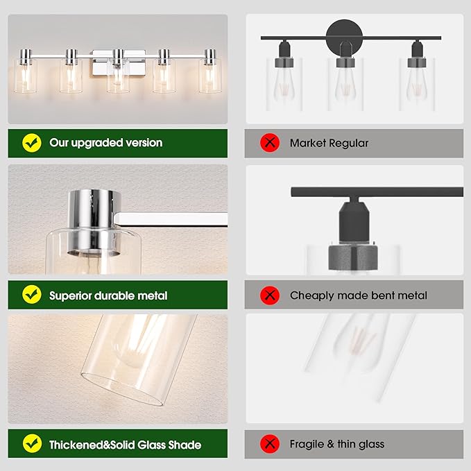 5-Light Modern Vanity Light Fixtures Over Mirror, Chrome Bathroom Light Fixtures - Image 2