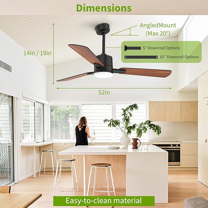 Ceiling Fans with Lights, 52 Inch Low Profile Ceiling Fan with Light and Remote - Image 5