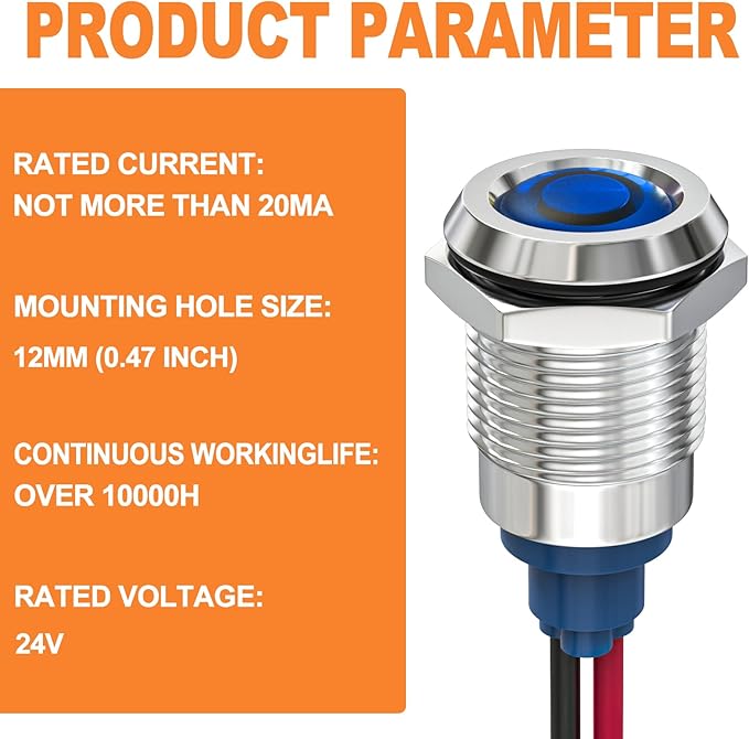 GASHER 5 PCS Energy Saving Indicator Light, LED Light 12V/24V/110V 20mA Panel - Image 2