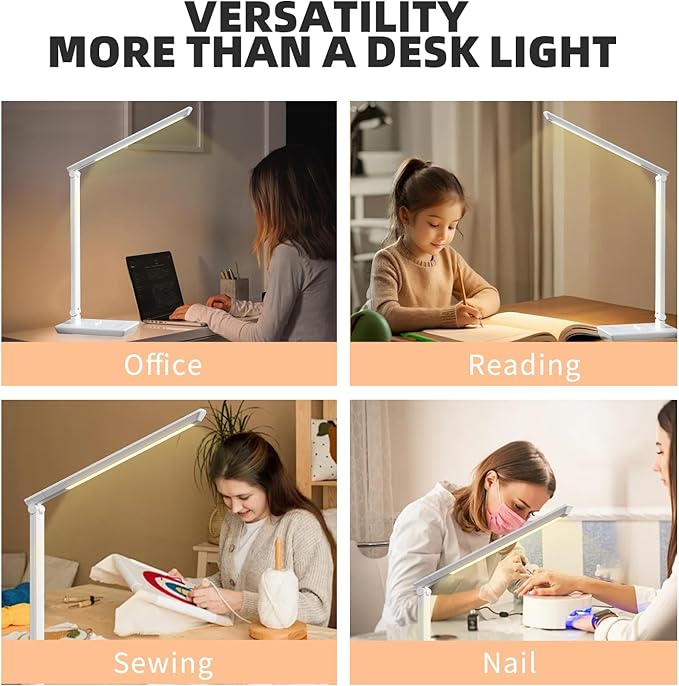 Desk Lamp with USB Charging Port, 14W 900LM Dimmable Eye-Caring Reading LED - Image 3