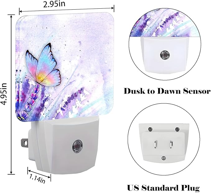 Lavender Butterfly Night Light, Plug-in Nightlights Auto Sensor Night Lamp - Image 2